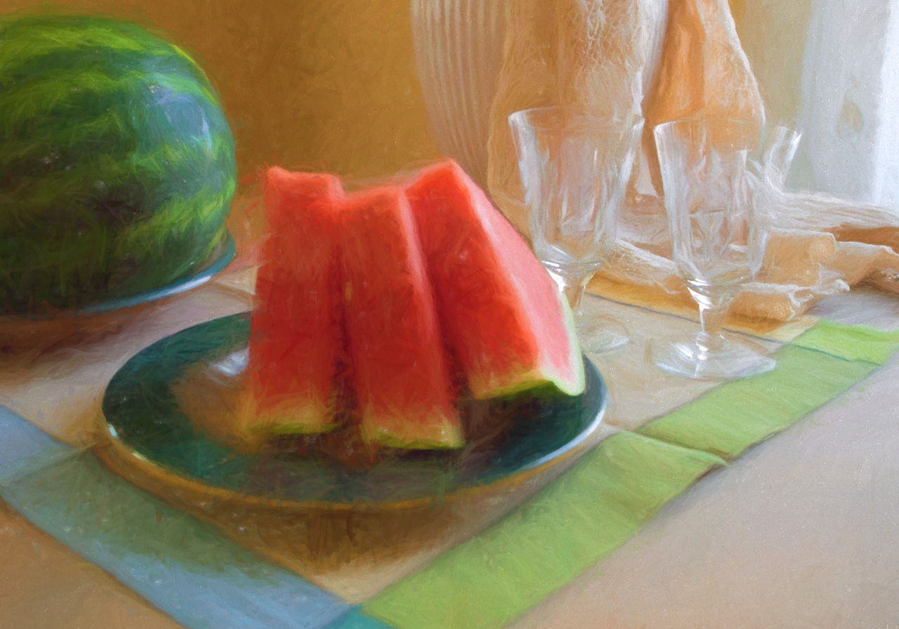 watermelon on linen cloth