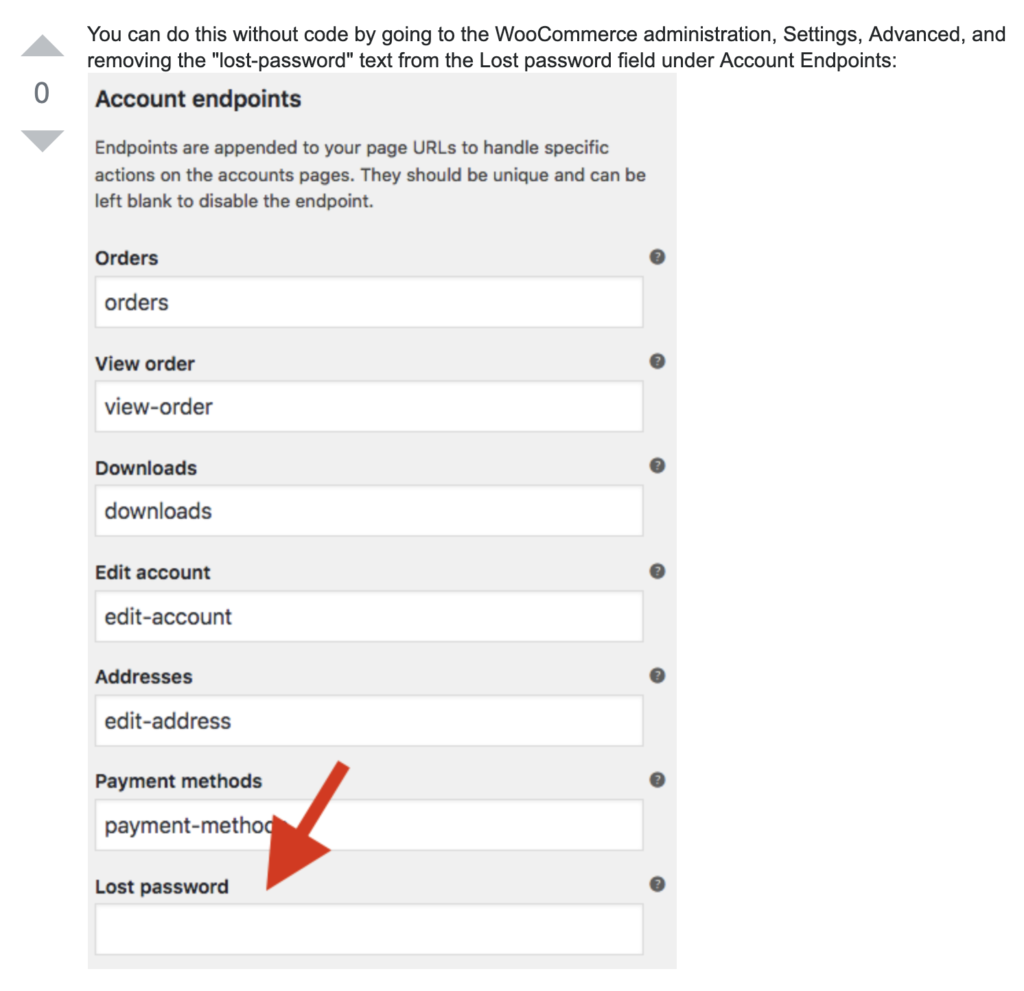 Retrieving lost password in WooCommerce