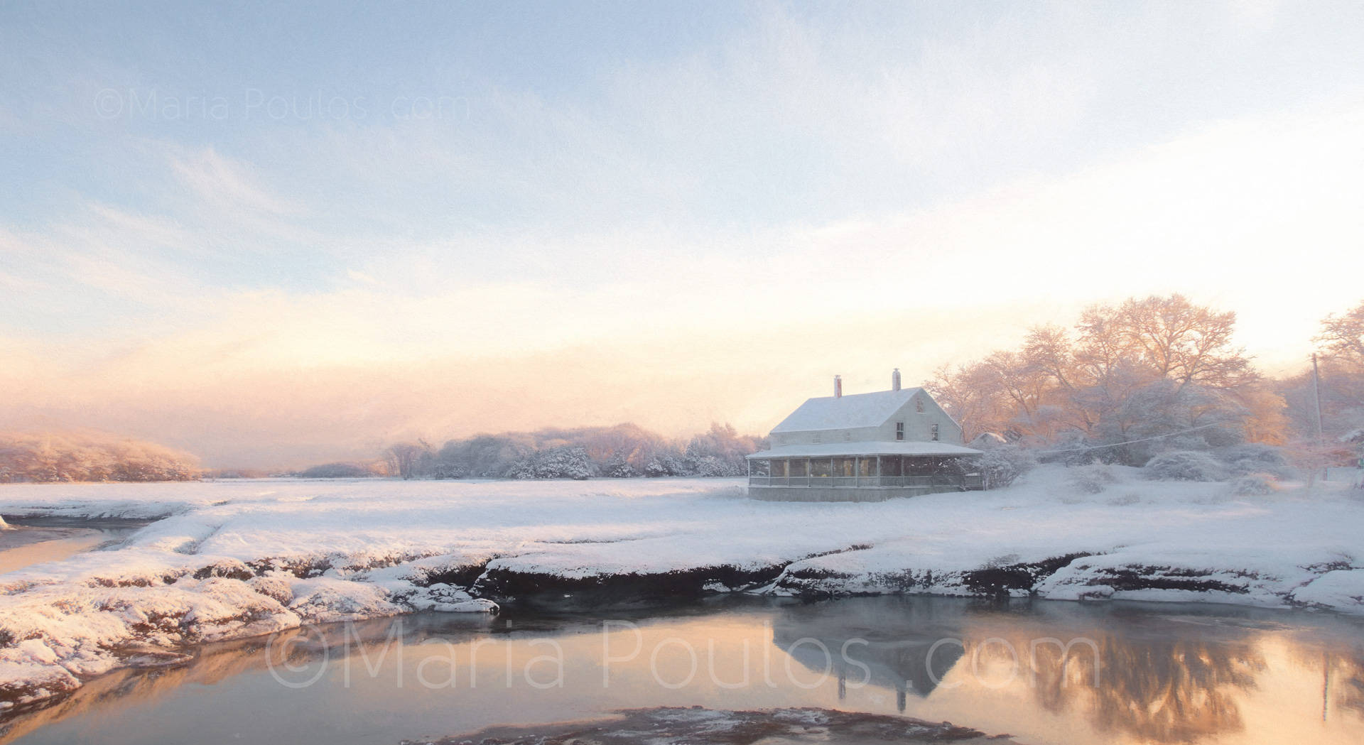 first snow on marsh by Maria Poulos